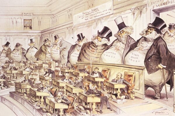 “The Bosses of the Senate” by Joseph Keppler, originally published in Puck magazine, January 1889. Image via Library of Congress.