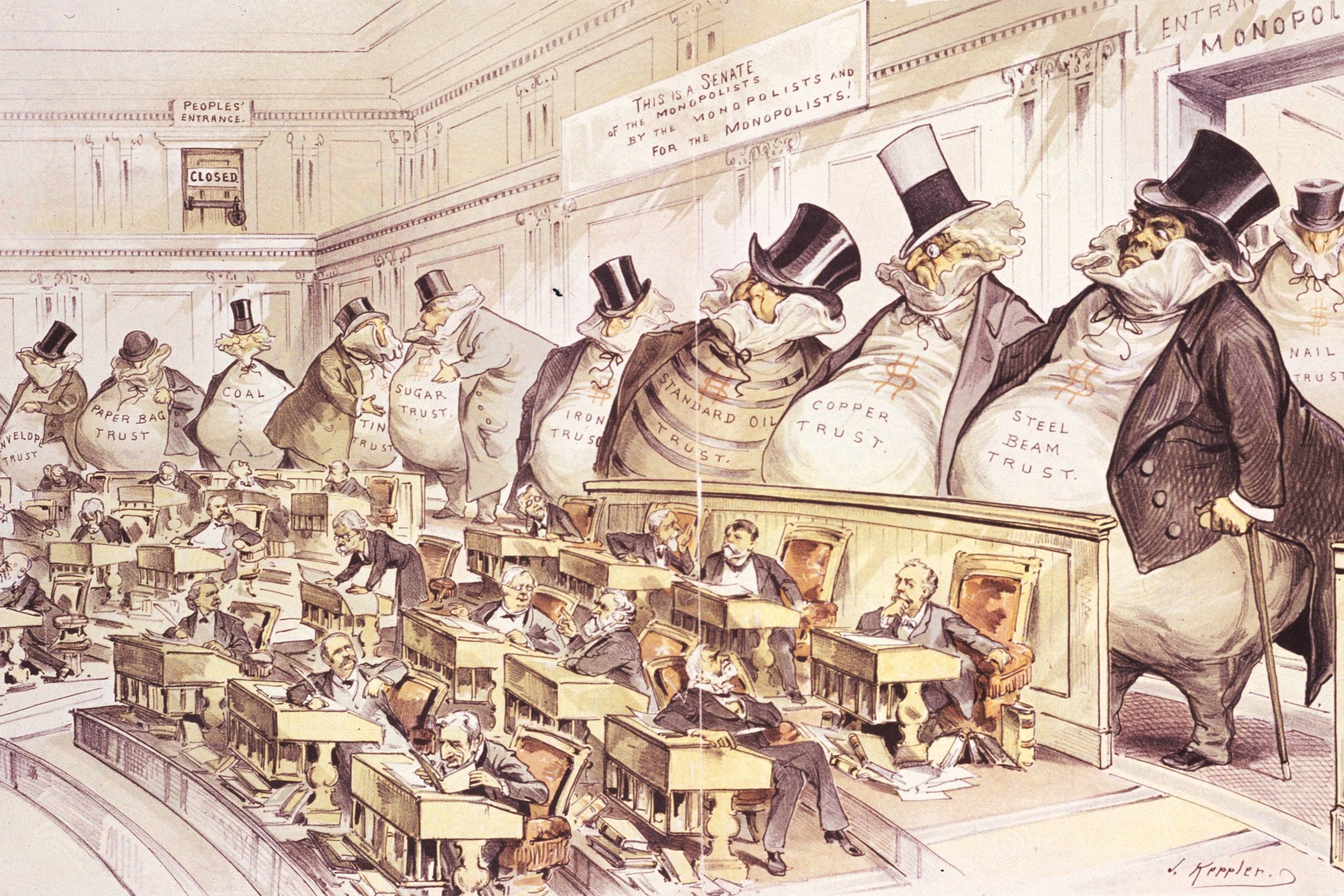 “The Bosses of the Senate” by Joseph Keppler, originally published in Puck magazine, January 1889. Image via Library of Congress.
