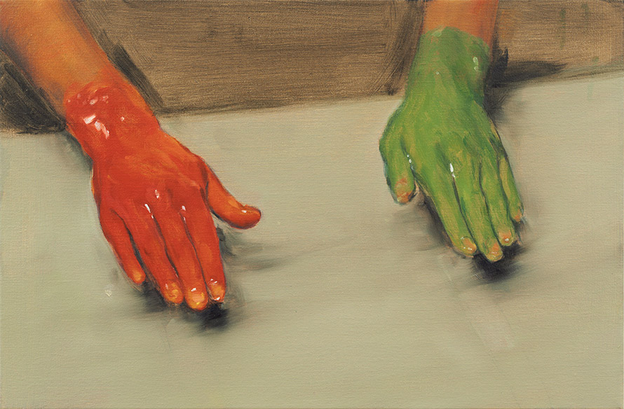 Michaël Borremans. — « Red Hand, Green Hand » (Main rouge, main verte), 2010 Photographie : Peter Cox - Zeno X Gallery, Anvers
